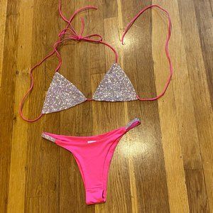 Rhinestone Hot Pink String Bikini SEXY Size S/M NWOT